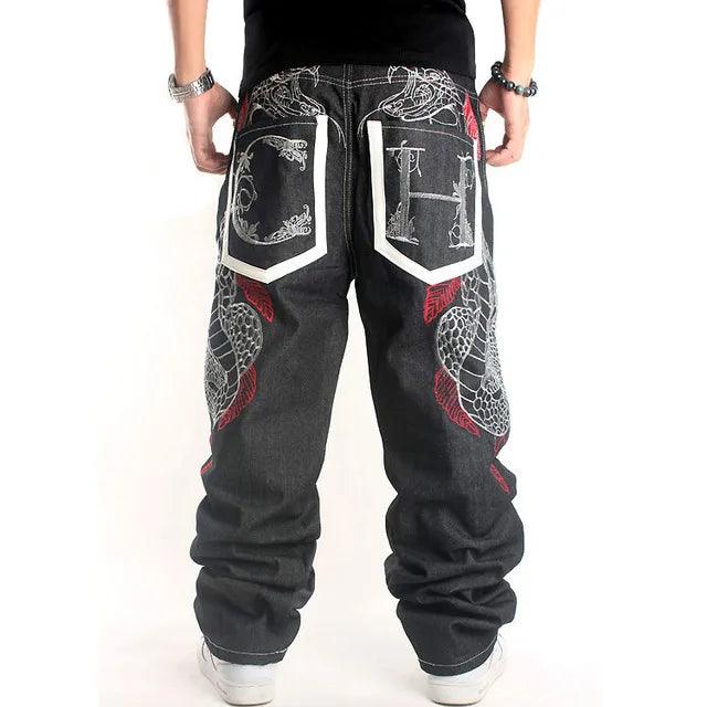 Men's Pants - Jeans Mens Baggy Jeans Wide Leg Denim Pants Hip Hop Fashion Embroidery