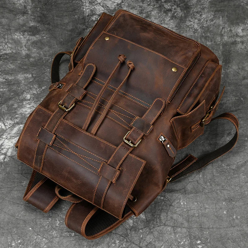 Genuine Leather Laptop Backpack 17" Men Travel Daypack Bag