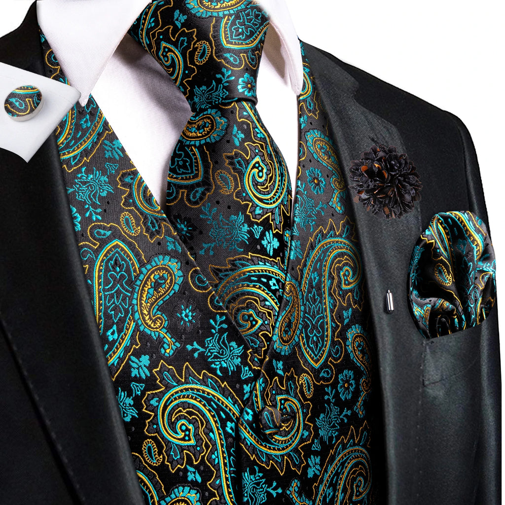 Elegant Vest and Tie Sets for Men - Red Paisley Design