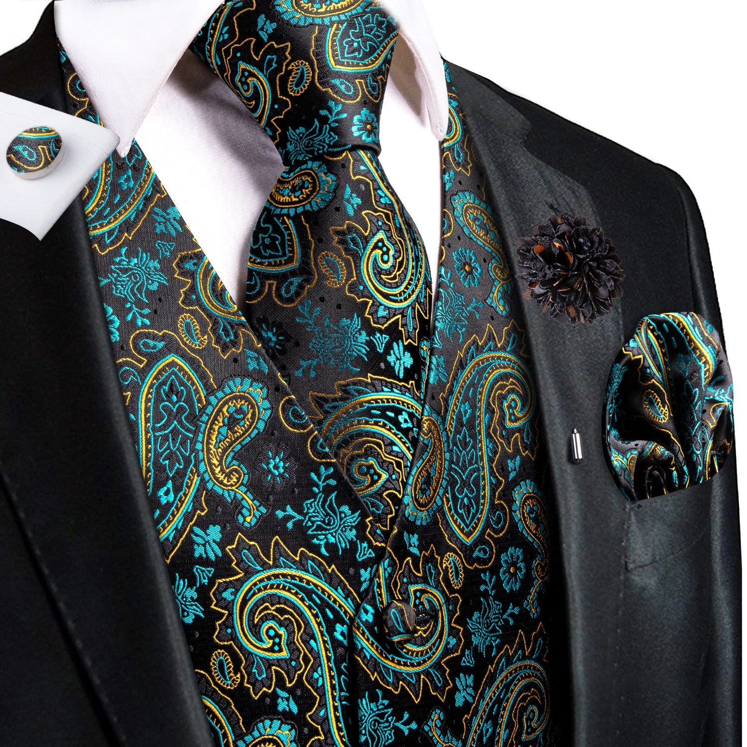 Elegant Vest and Tie Sets for Men - Red Paisley Design
