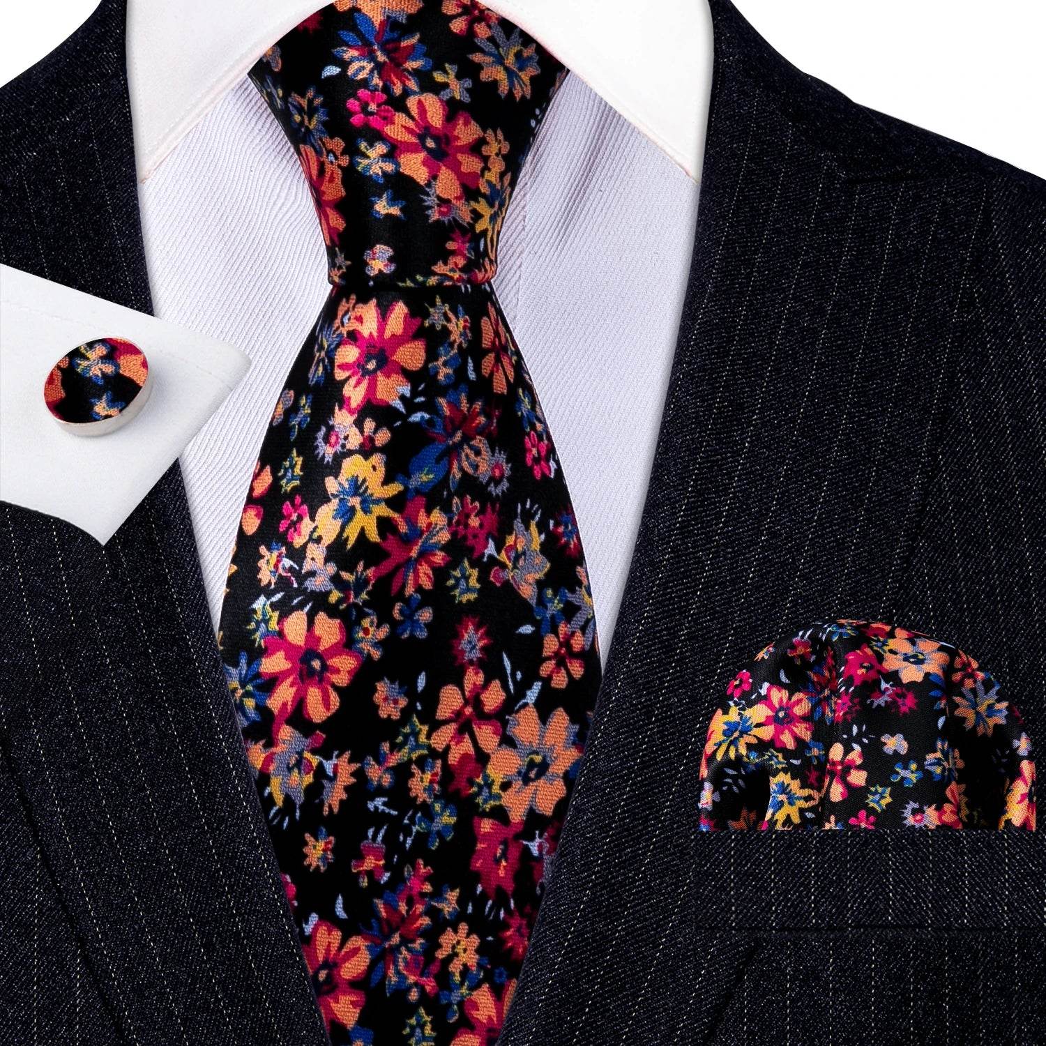 Floral Jacquard Silk Tie Set for Men - VacationGrabs