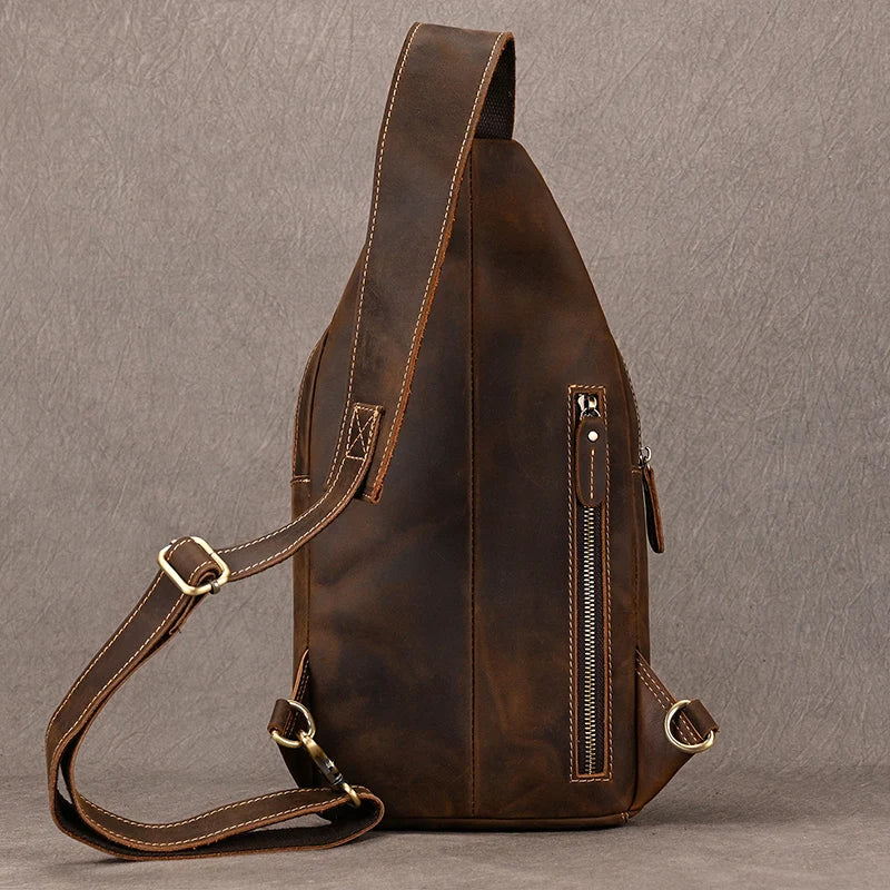 Men's Genuine Crazy Horse Leather Sling Bag – Chest Pack
