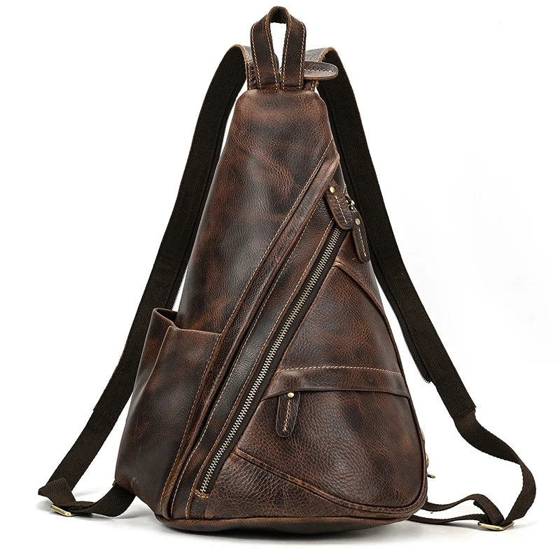 High Quality Leather Sling bag Genuine Leather Chest Bag Crossbody Bag Men's Leather Chest Pack Single Shoulder Backpack