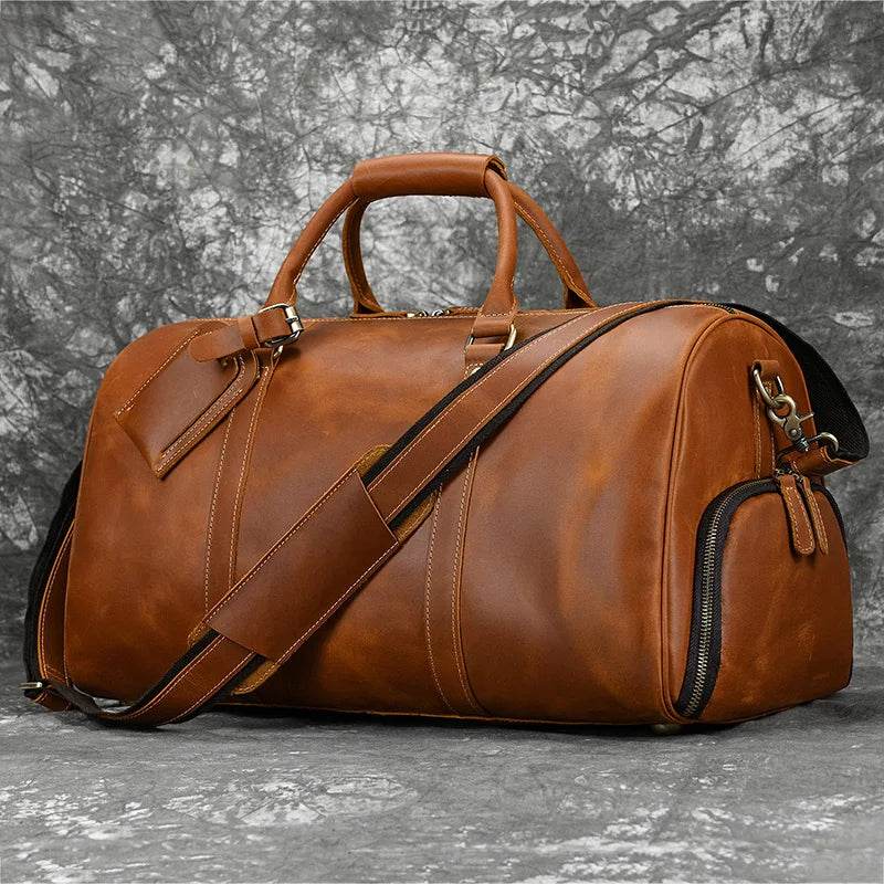 Vintage Fashion Leather Men’s Travel Duffel Bag Luggage - VacationGrabs