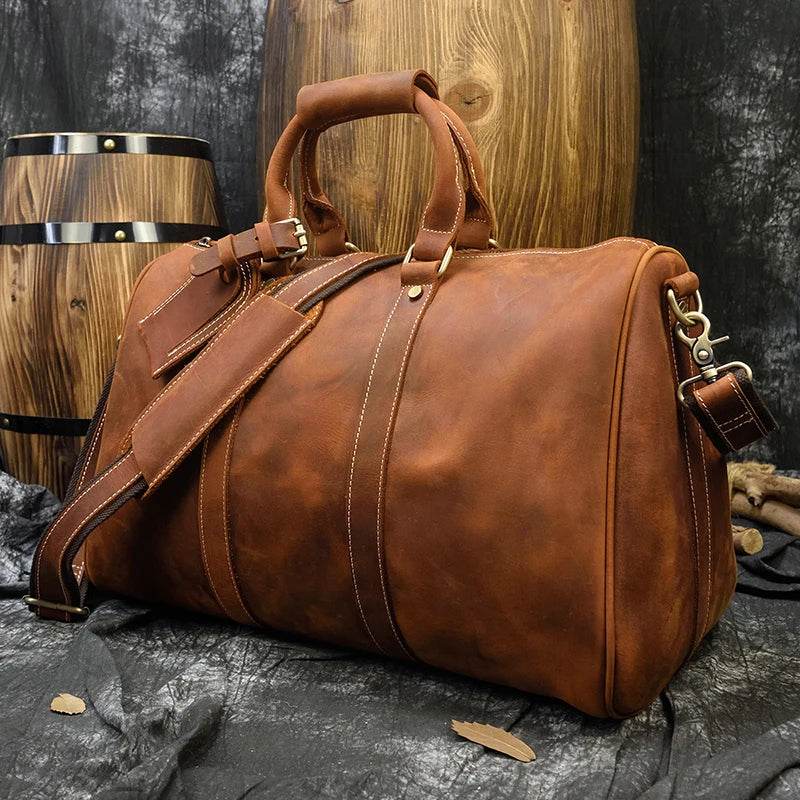 Crazy Horse Leather Men’s Travel Bag Duffle for Women & Men - VacationGrabs