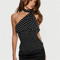 VacationGrabs Women's Summer Halter Tops Casual Stylish Dots Print Slim Fit Backless Sleeveless Vest Going Out Vacation Streetwear