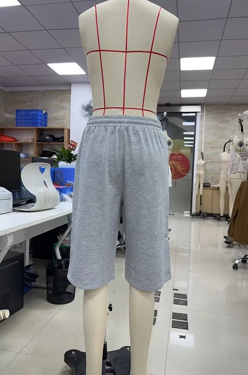 VacationGrabs Women's Knee Length Sweat Shorts with Side Snap Buttons Drawstring Waist Casual Loose Fit Summer Y2K Streetwear