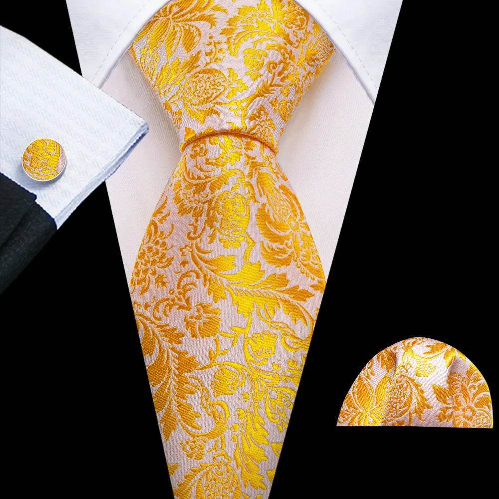 Gold & Beige Silk Tie Set for Men - VacationGrabs