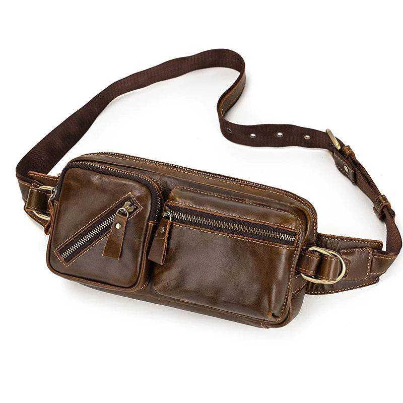 Men's Single Shoulder Crossbody Real Cowhide Waist Pack Chest Bag - VacationGrabs