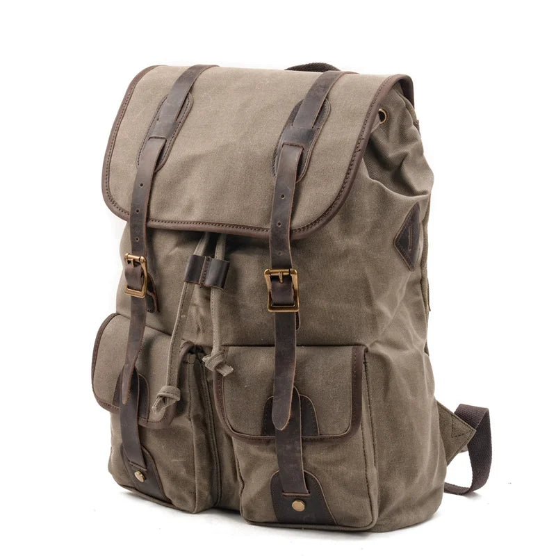 Nesitu A4 Vintage Green Black Khaki Grey 14 15.6'' Laptop Genuine Leather Waxed Canvas Men Women Backpack Travel Bag M5105
