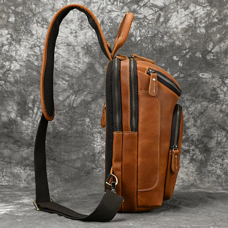 Luufan Men's Chest Bag Genuine Leather Shoulder Messenger Bag Male Sling Bags Travel Day Pack Tablet Design Crossbody Summer Bag