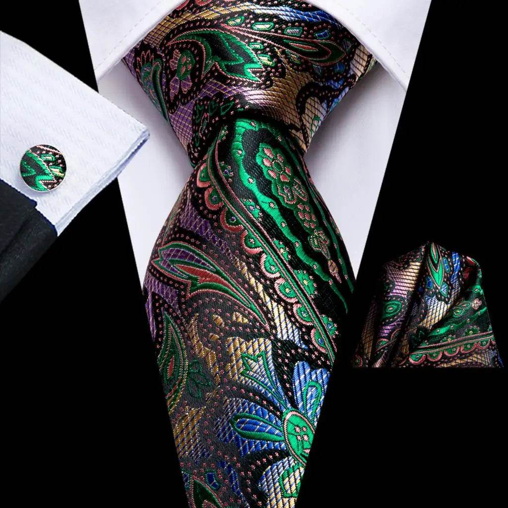 Teal Green Striped Silk Tie Sets for Men - VacationGrabs