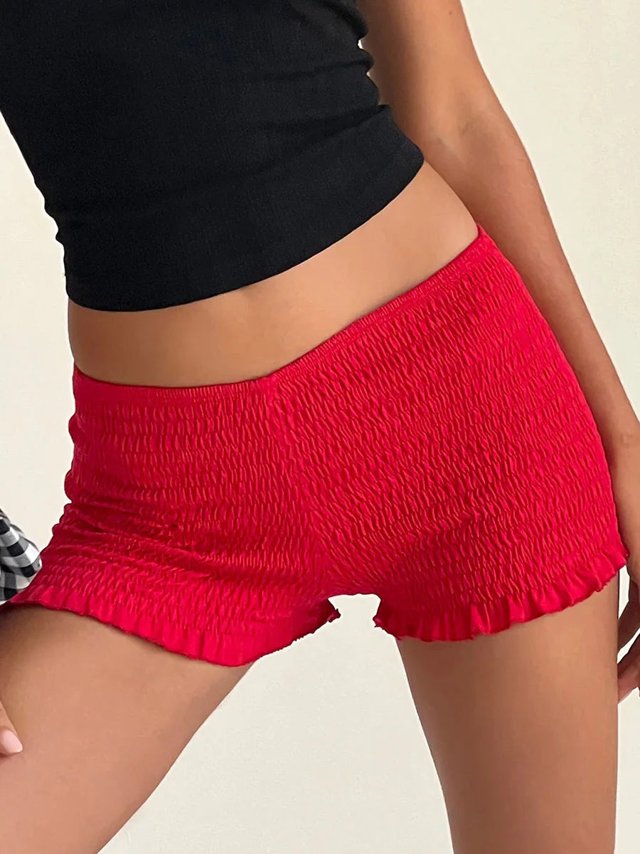 VacationGrabs Women Casual Lounge Shorts Sexy Low Waist Smocked Micro Shorts Shirred Mini Shorts Summer Y2k Pajama Shorts
