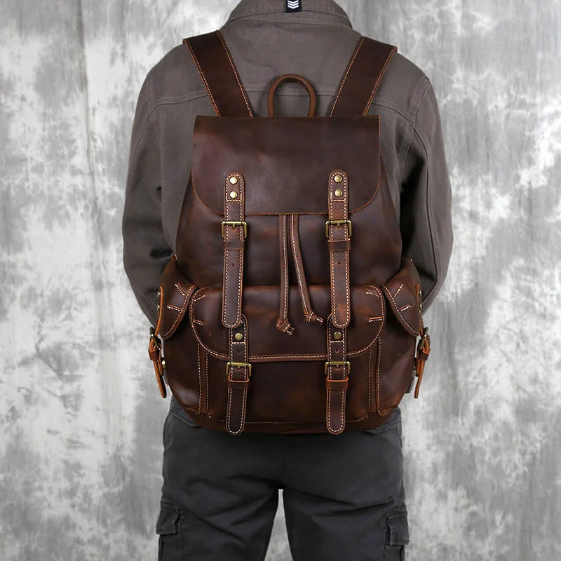 Men's Leather Travel Backpack, Cowhide with Laptop Sleeve