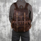 Men's Leather Travel Backpack, Cowhide with Laptop Sleeve