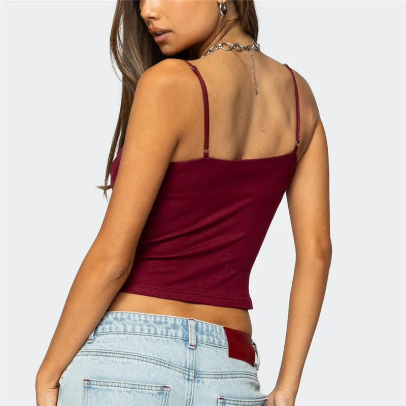 VacationGrabs Chic Women Camisoles Solid Color Spaghetti Strap Casual Tank Tops Summer Fashion Sleeveless Tops Y2K Streetwear
