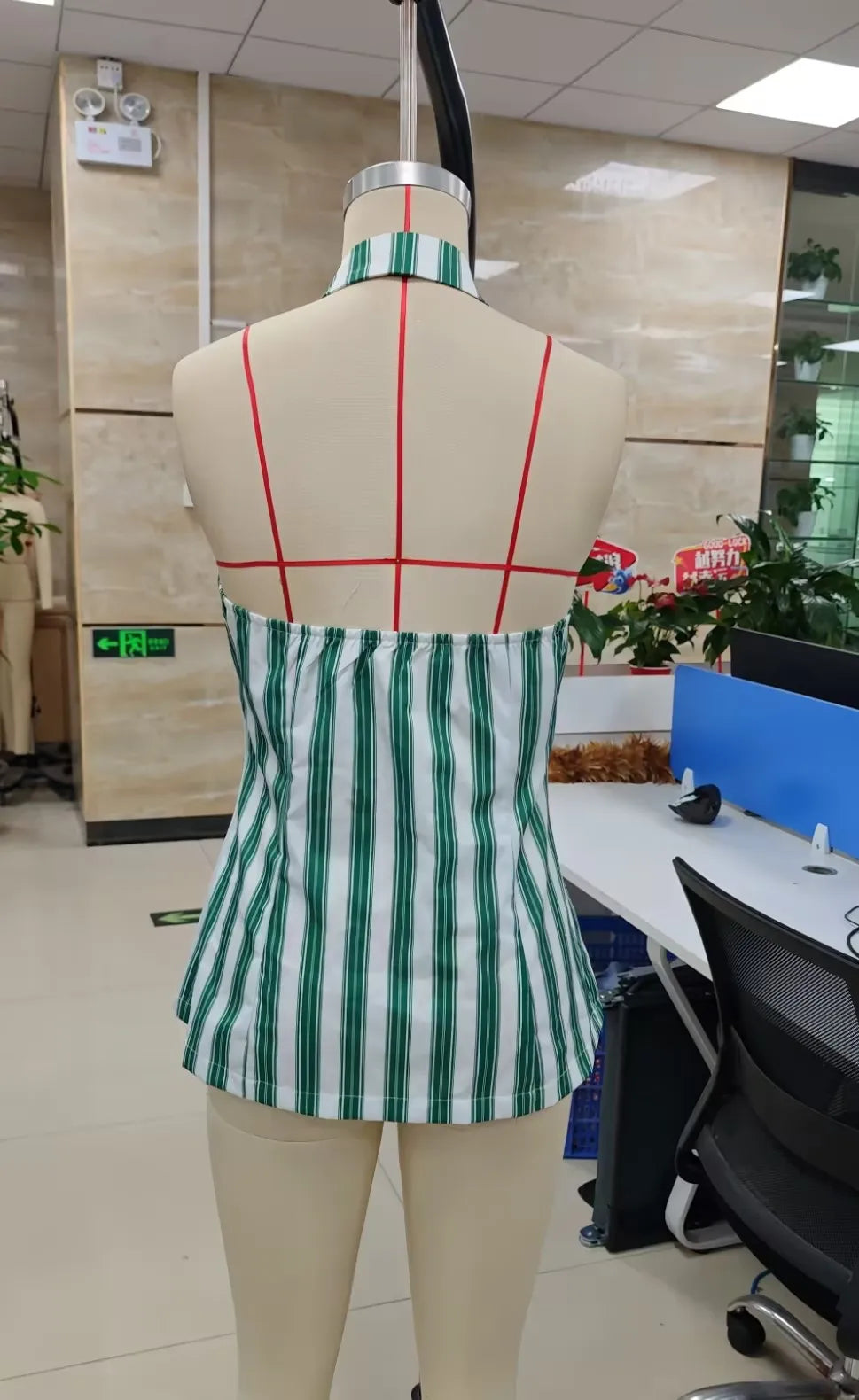 VacationGrabs Women's Oriental Striped Halter Neck Top Chinese Knot Button Side Asymmetric Hem Backless Summer Casual Blouse