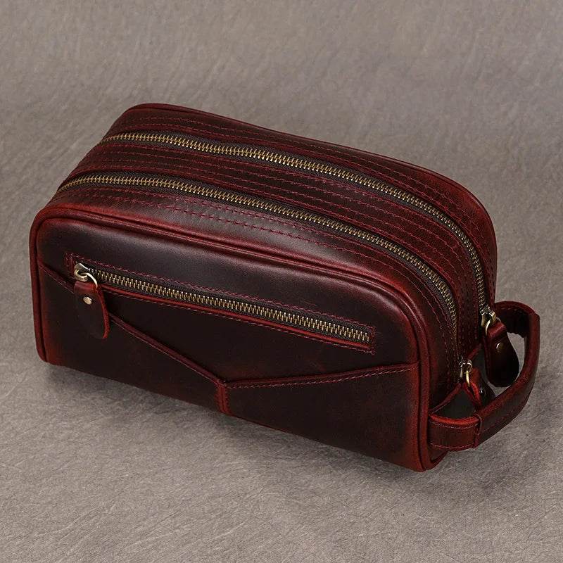 Black Genuine Leather Cosmetic & Storage Bag for Men & Women - VacationGrabs