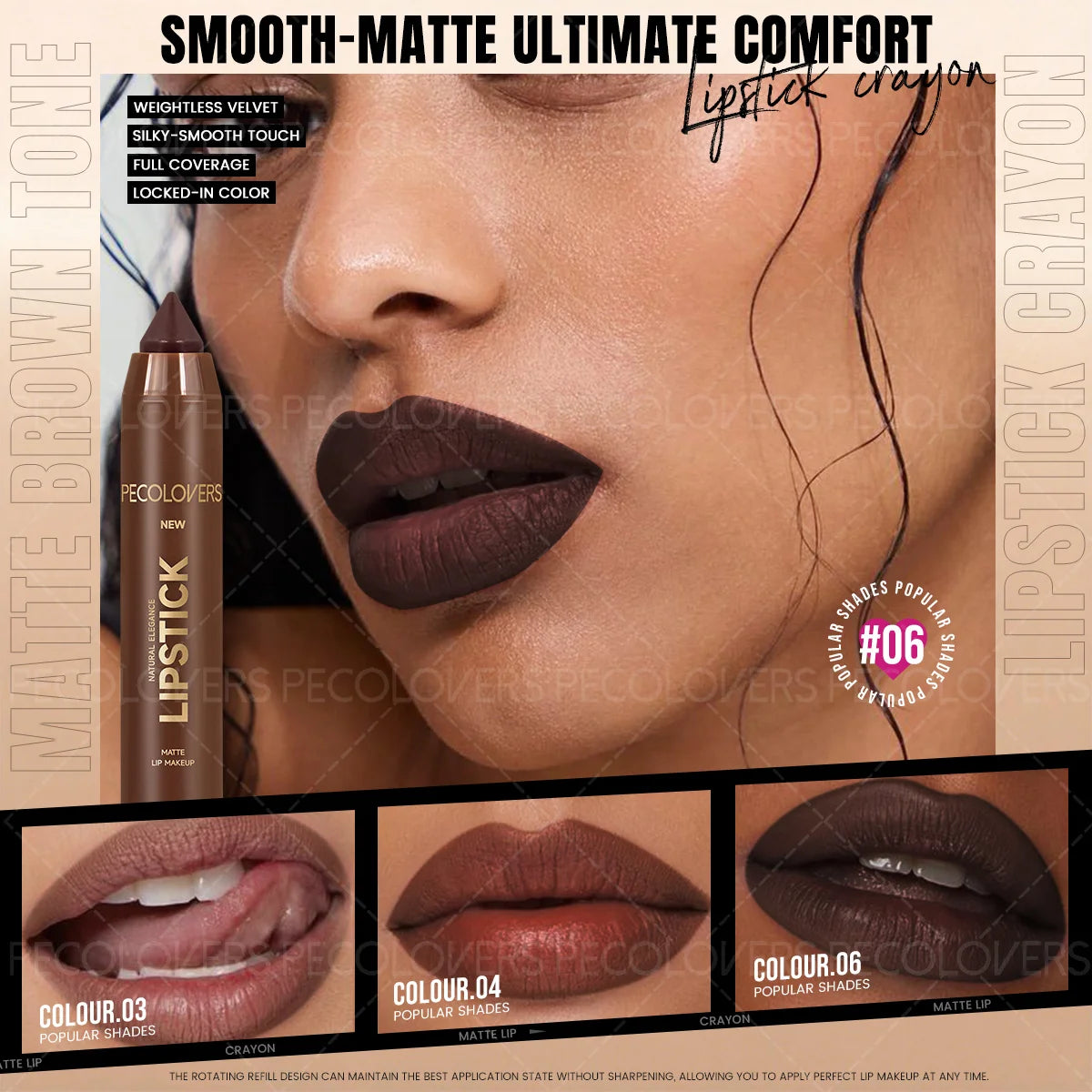 6-Piece Waterproof Matte Lip Liner Set, Long-Lasting