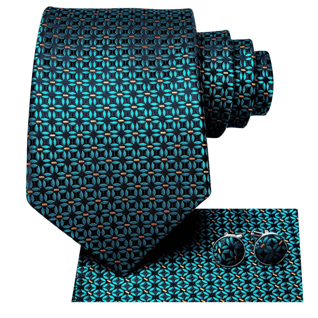 Teal Blue Dot Stripe Silk Tie Set for Men - VacationGrabs