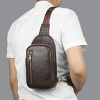 Genuine Leather Small Sling Bag Backpack for Men Travel Outdoor Hunting Hiking Camping