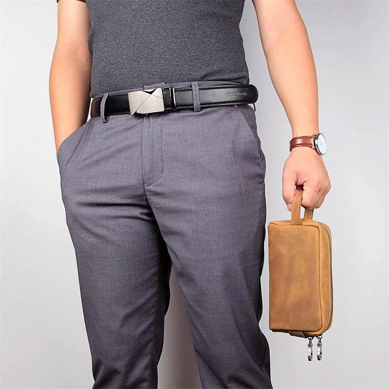 Genuine Leather Cosmetic Bag with Wrist Belt for Men & Women - VacationGrabs