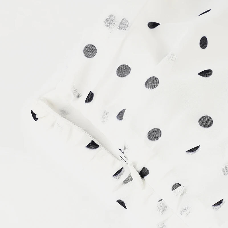 VacationGrabs Polka Dot Floor-length Chiffon Skirt French Style Ruffled Mesh A-line Skirts Elegant Maxi Bottoms High Waist Streetwear