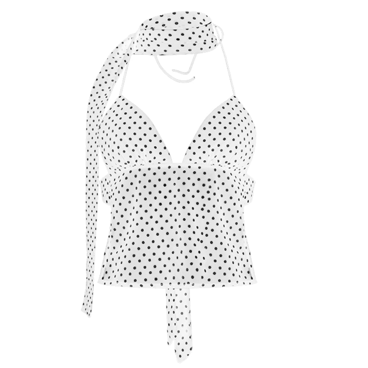 Hirigin Women Polka Dot Tank Top Sleeveless V Neck Cami Crop Tops with Ribbon Sexy Backless Summer Y2k Going Out Tops