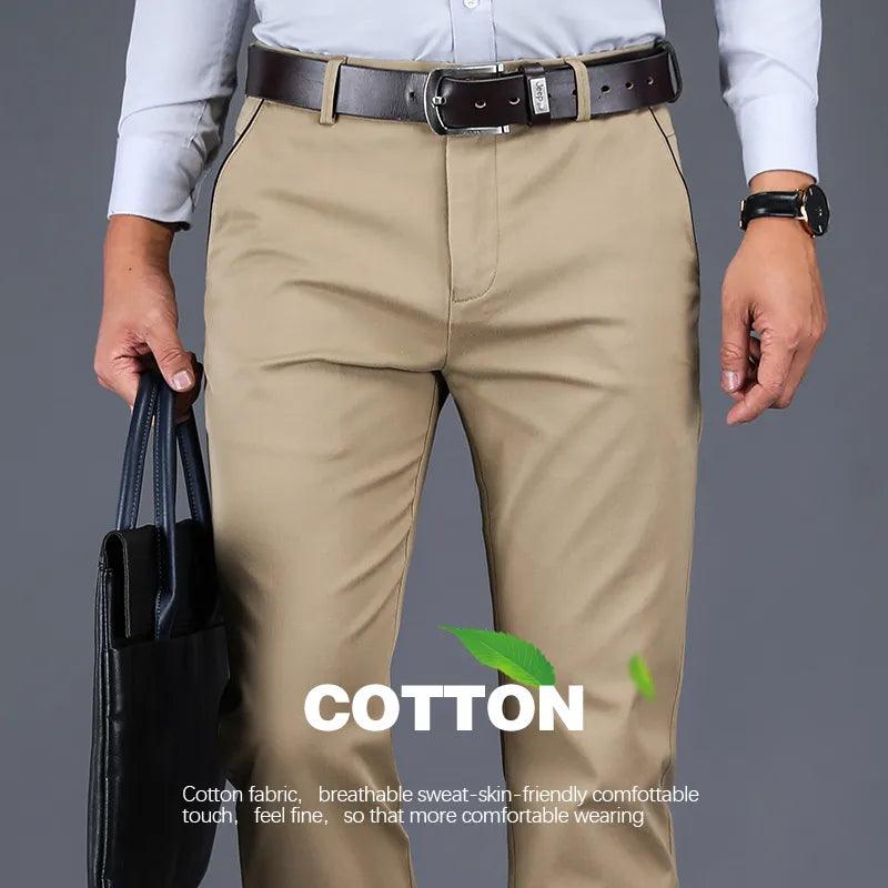 Men's Pants Men’s Casual Cotton Straight Leg Pants Part Elastic Waist 4 Colors