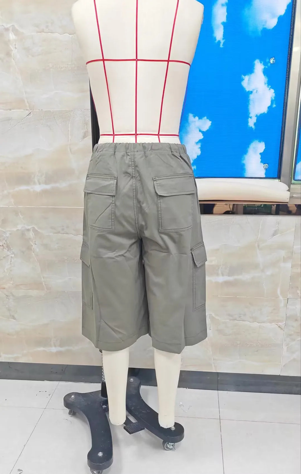 VacationGrabs Elastic Drawstring Cargo Bermuda Shorts Women Multi Pocket Loose Wide Leg Knee Length Baggy Capri Culottes Y2KStreetwear