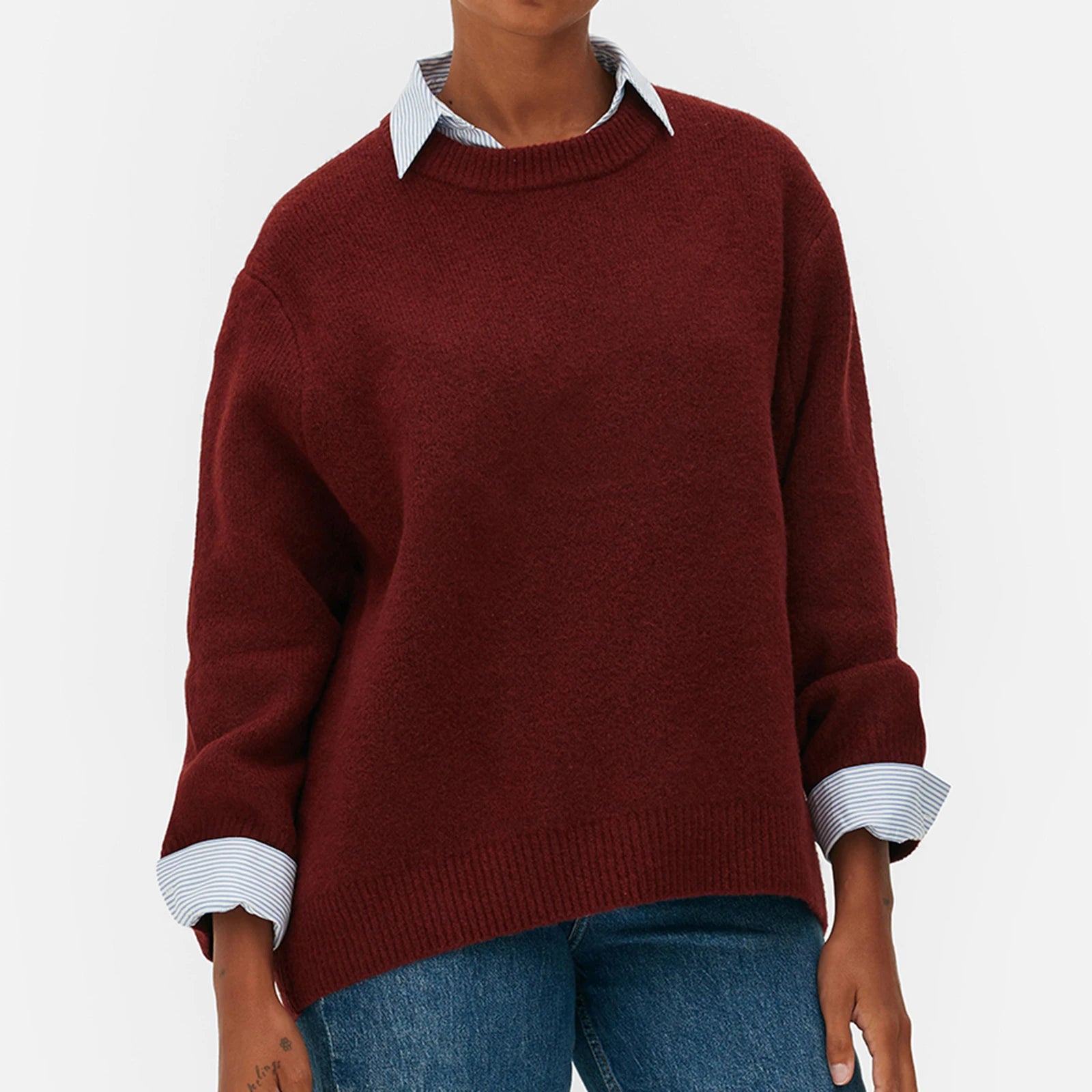 VacationGrabs Women Y2K Oversized Sweater Preppy Long Sleeve Crew Neck Solid Color Loose Grunge Pullover Ribbed Knit Jumpers Top