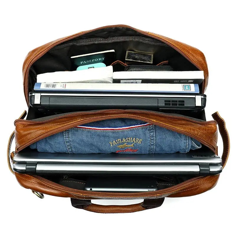 Genuine Leather Men’s Travel Backpack Luxury School Bag 17"