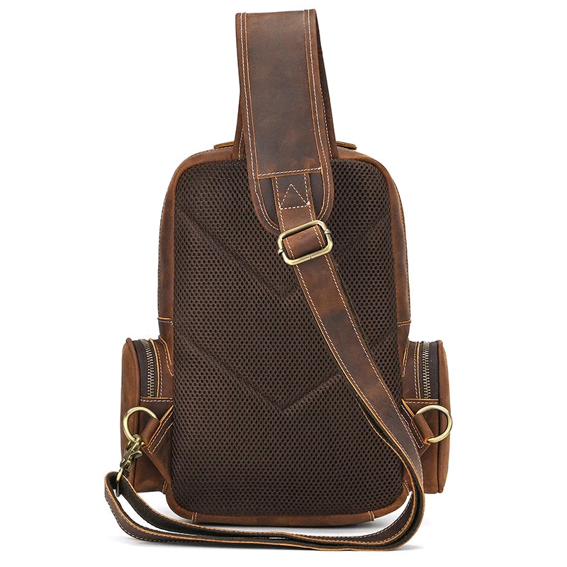 Men's Vintage Crazy Horse Leather Sling Chest Bag