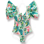 Women's Ruffle Sleeve Deep-V Bathing Suit - VacationGrabs