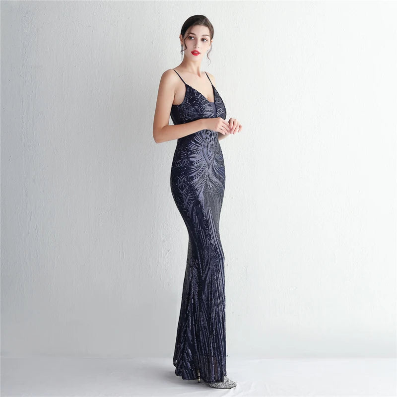 Women's Sequined Floor-Length Mermaid Evening Dress