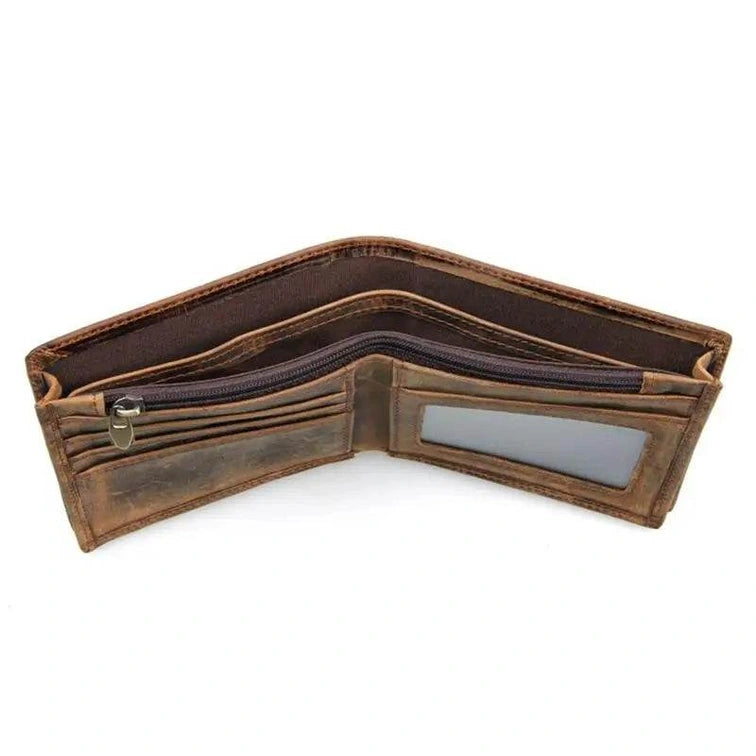 Retro Short Wallet for Men, Genuine Leather Coins & Cards Pocket - VacationGrabs
