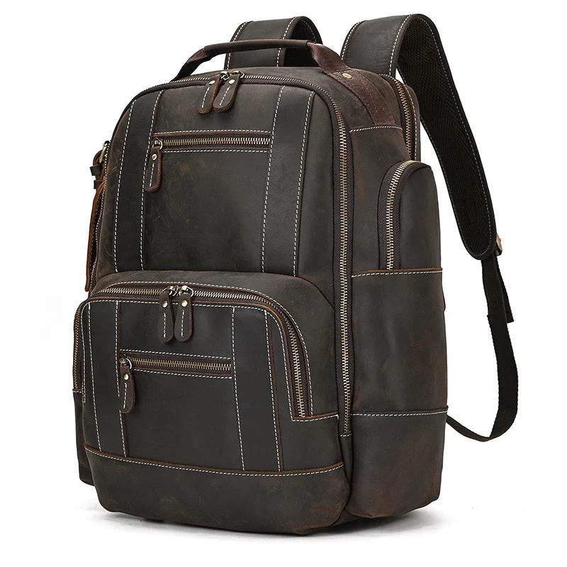 Vintage Crazy Horse Leather Backpack Men Travel Laptop School Bag - VacationGrabs