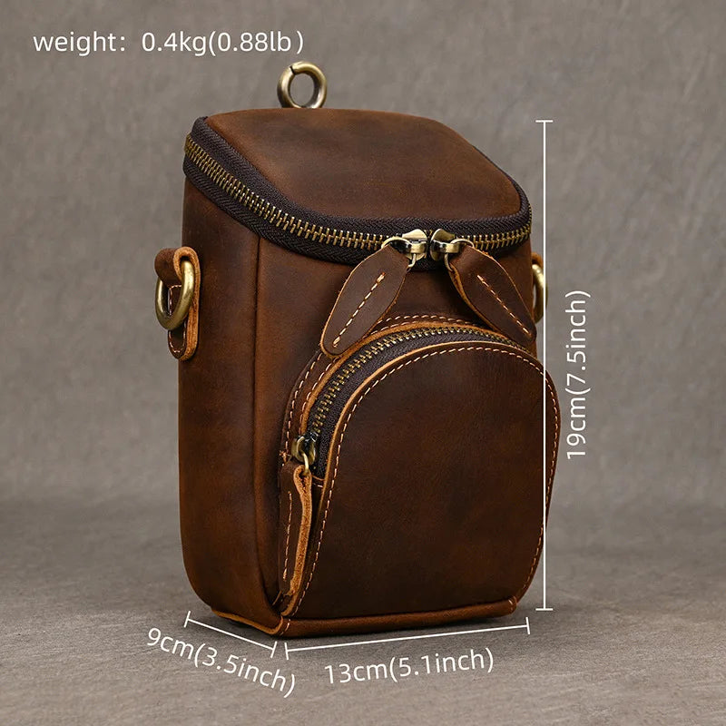 Crazy horse multi functional belt men's cowhide first layer Retro leather messenger small shoulder cowhide fanny pack