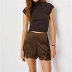 VacationGrabs Women Satin Silk Lace Trim Shorts Silky Low Rise Boxer Shorts Y2k Teen Girls Cute Y2K Coquette Lounge Slip Bottoms