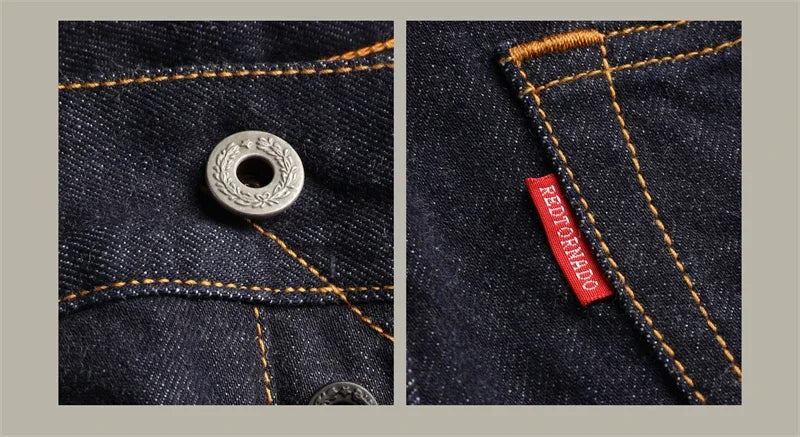 Red Tornado Mens Slim Straight Jeans Rinsed Red Selvedge Denim Pants