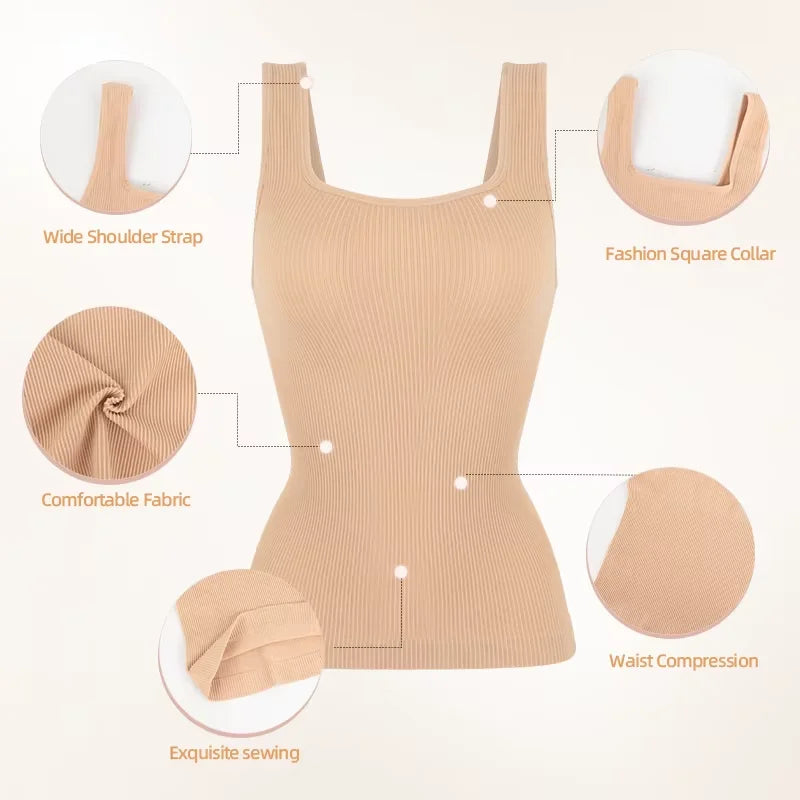 Tummy Control Camisole Shapewear Top, Wide Straps