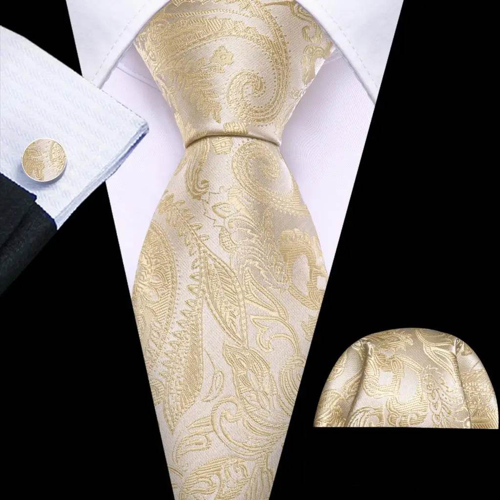Gold & Beige Silk Tie Set for Men - VacationGrabs