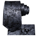 Men's black floral tie set with cufflinks for formal occasions, how to tie mens tie