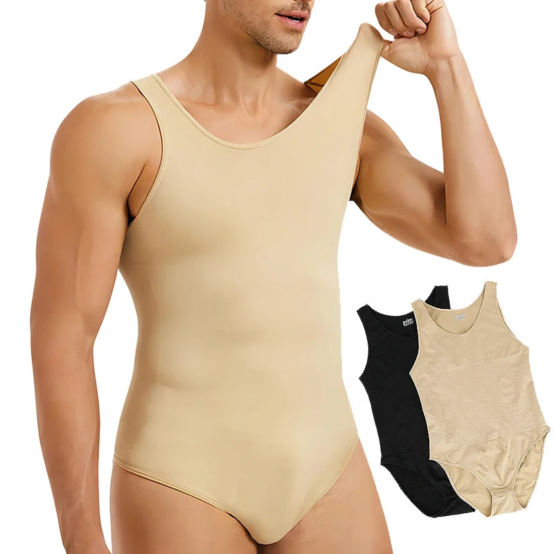 Mens Shapewear Tummy Control Full Body Shaper Compression Slimming Bodysuit Sleeveless Open Crotch Undershirt Fajas Para Hombres