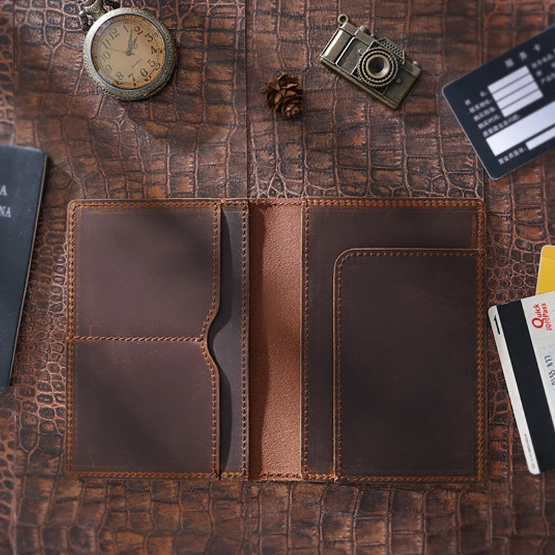 Genuine Leather Passport Holder - Vintage Travel Wallet, Handmade, RFID Blocking Cover