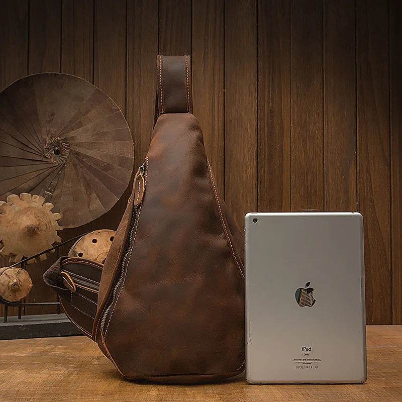 Designer Leather Shoulder Bag Crazy Horse Leather Sling Bag - VacationGrabs