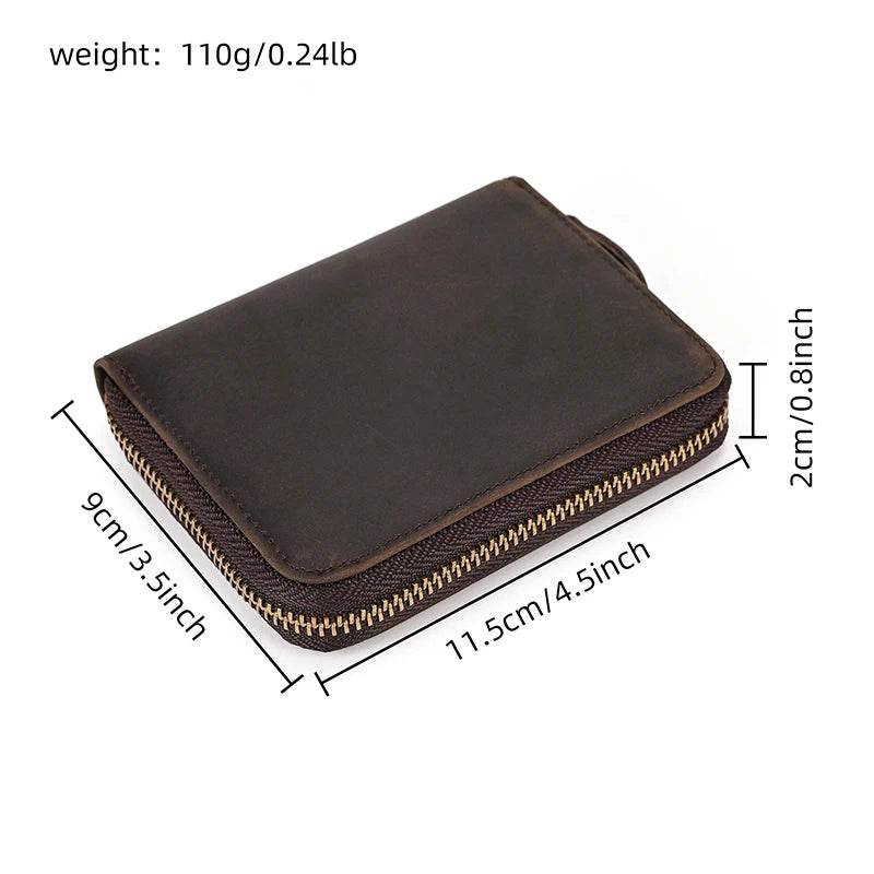 Crazy Horse Leather Wallet Men Women Coin Purse with Zipper - VacationGrabs