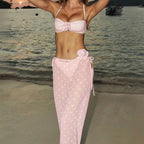 VacationGrabs Women's 3 Piece Bikini Set Fashion Dot Print Halter Neck Bra Triangle Thong Bathing Suit with Cover Up Pants