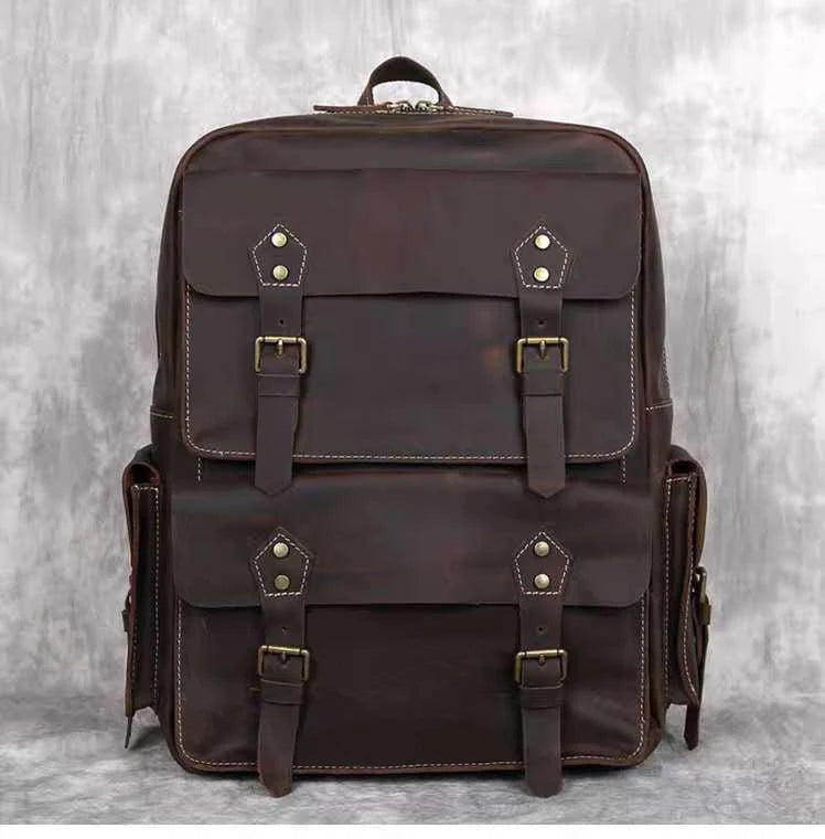 Vintage Crazy Horse Genuine Leather Backpack Men Bagpack Cowhide Hiking Backpack 17"laptop Bag Male Travel Rucksack Large M815