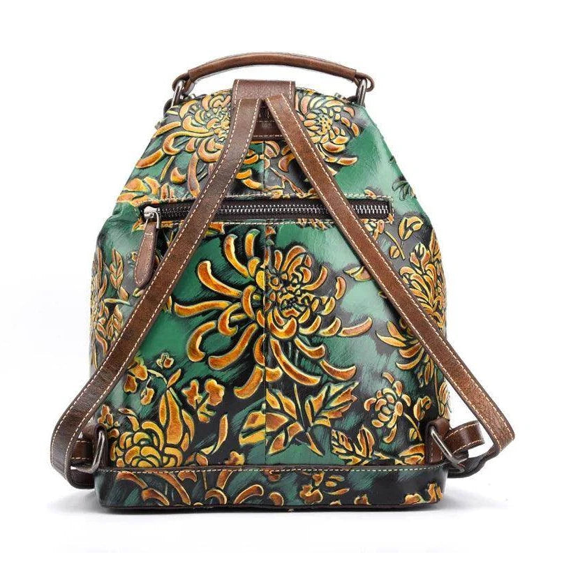 Floral Retro Leather Backpack - VacationGrabs